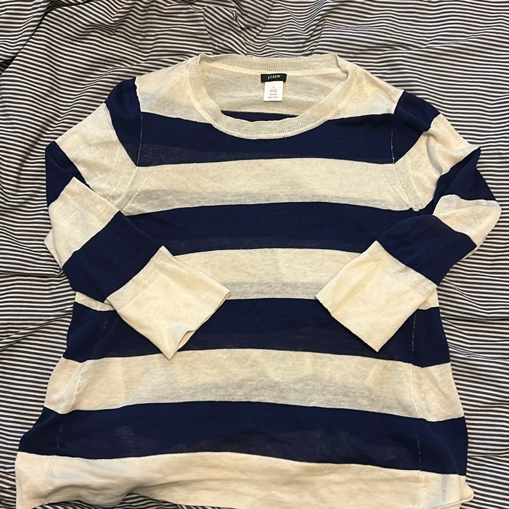 J. Crew silk linen striped 3/4 sleeves sweater sz L style 41965